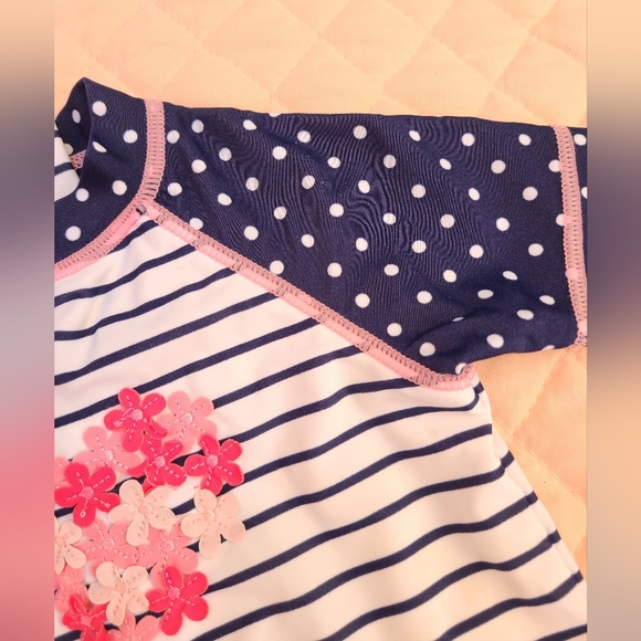 Rash guard style swimsuit for baby girl by Little Me, size 6-9 months - Picture 3 of 6